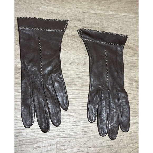 Vintage Leather Gloves Women’s Dainty With Cute Sticch Embroidered Details - Picture 1 of 3